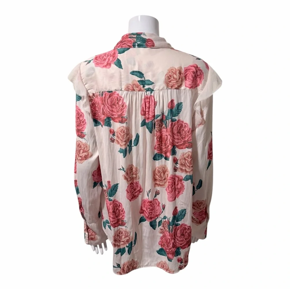 Free People Charlotte Ruffle Button Down Top Size XS Floral Oversized Boho Chic - Picture 5 of 10